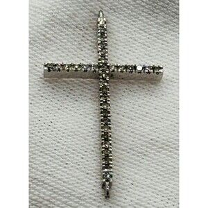 GOC 925 Sterling Petite Diamond Cross Pendant 1"